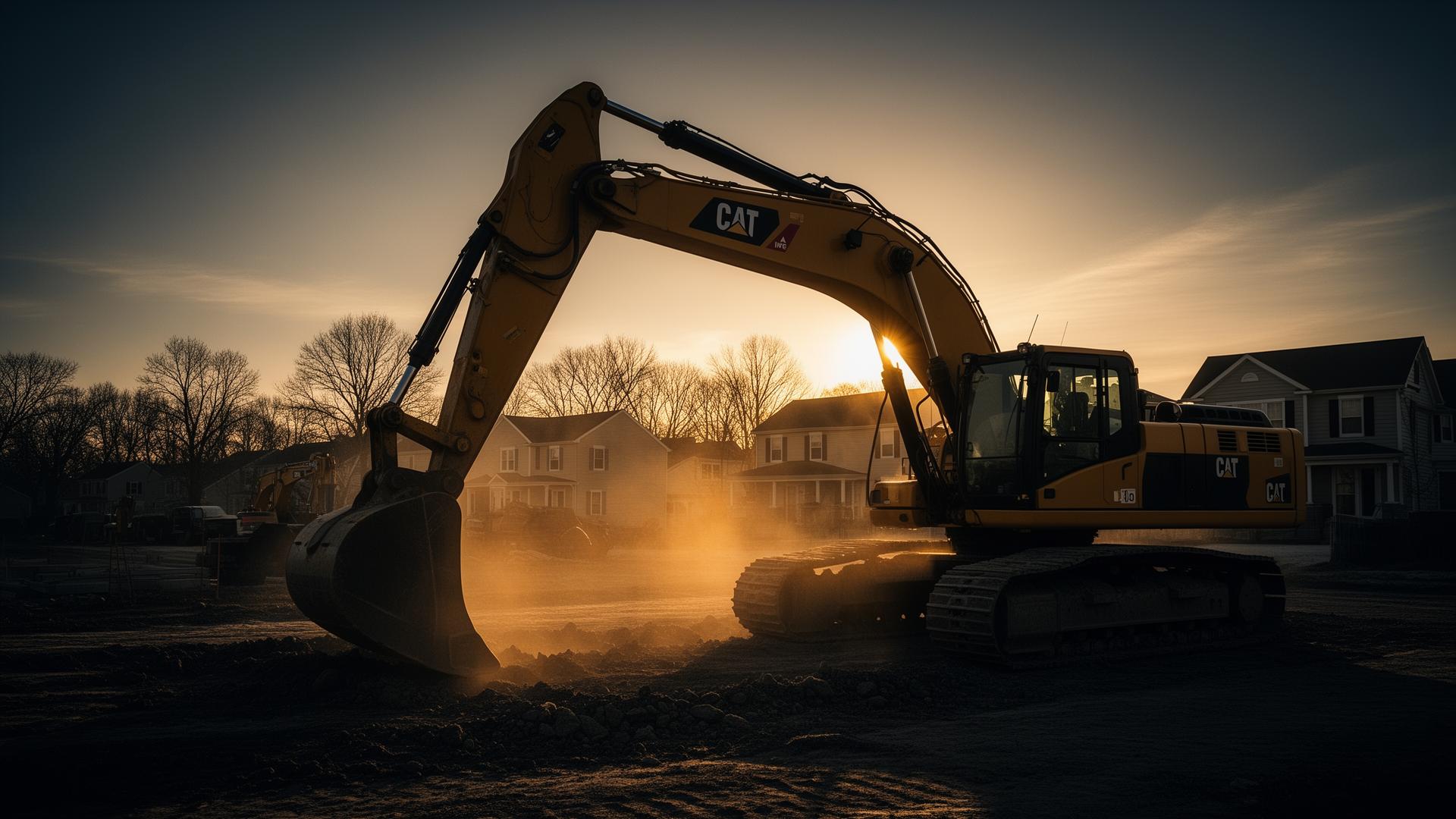 NGI Inc. excavator on a South Jersey job site at golden hour